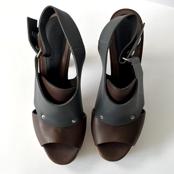 Marni Colorblock Leather Slingback Wood Platform Sandals, size: EU 40 US10 - Picture 4 of 12